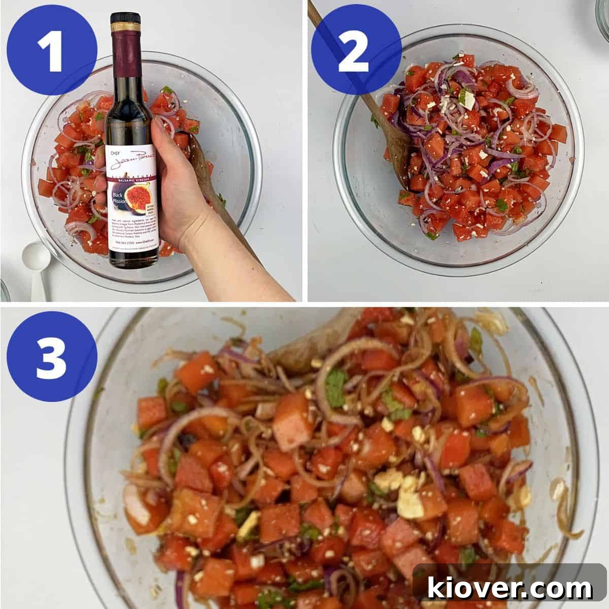 Process for making watermelon feta salad.