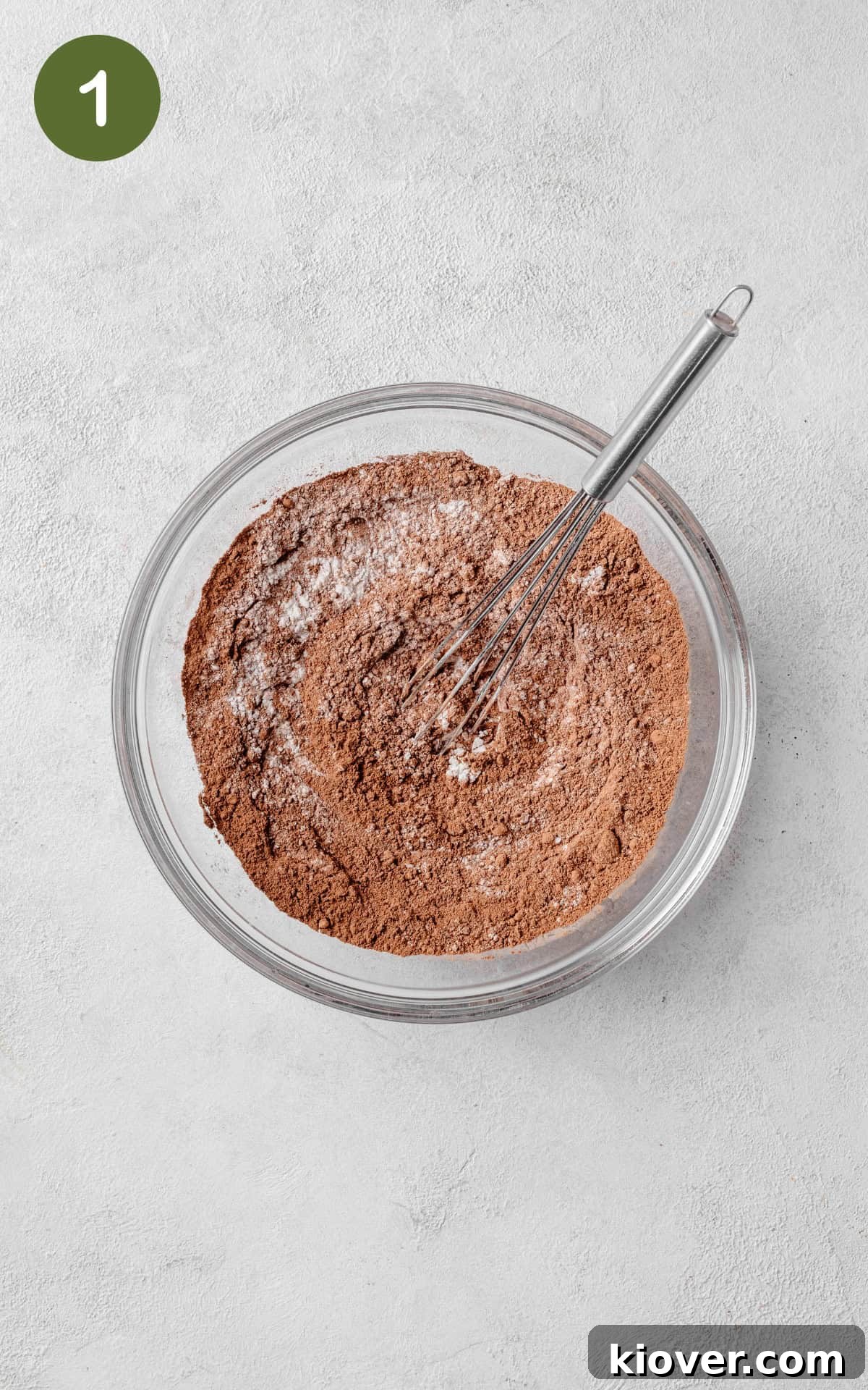 Decadent Chocolate Pancakes 4 Self-rising flour and cacao powder perfectly mixed in a bowl, ready for wet ingredients.