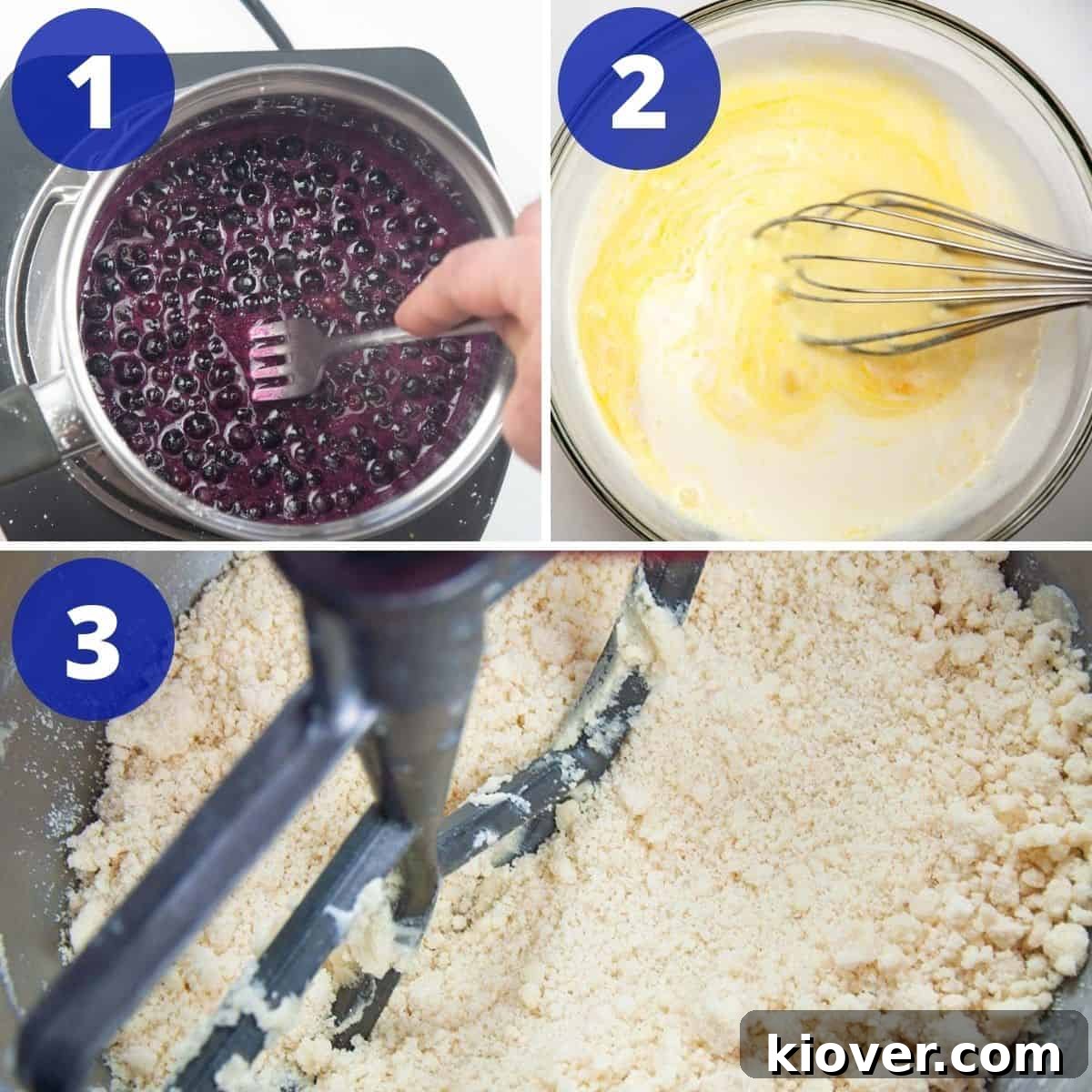Blueberry Tart Filling and Crust Mixing blueberry filling, custard, and shortbread crust.