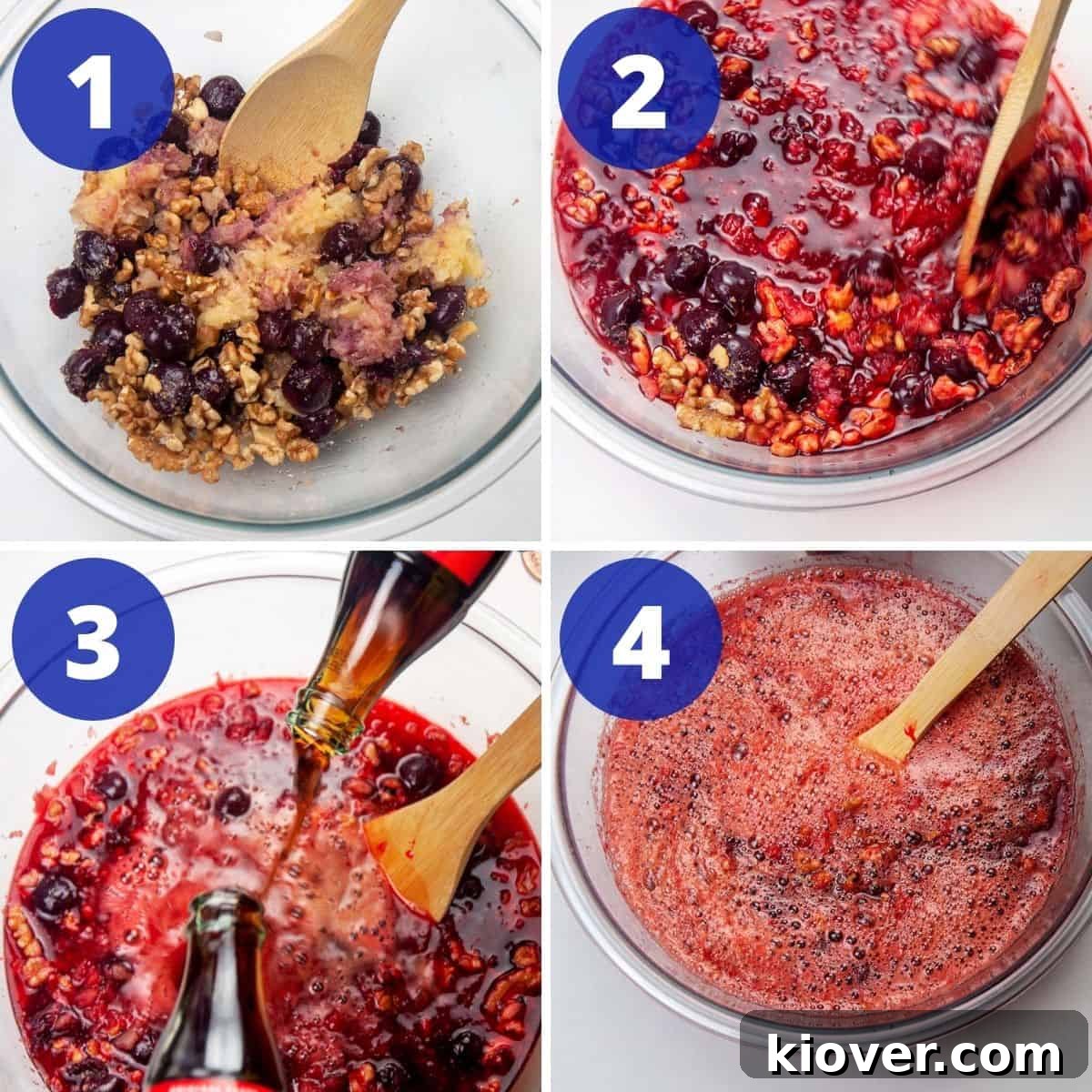 Making Coca-Cola Salad Step by Step The step-by-step process of preparing Coca-Cola Salad, showing a bowl with Jell-O powder and hot water, followed by the addition of cold Coca-Cola, and finally the mixed ingredients chilling in a serving dish.