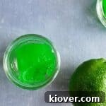 Moscow Mule Jell-O shot overhead picture with a lime