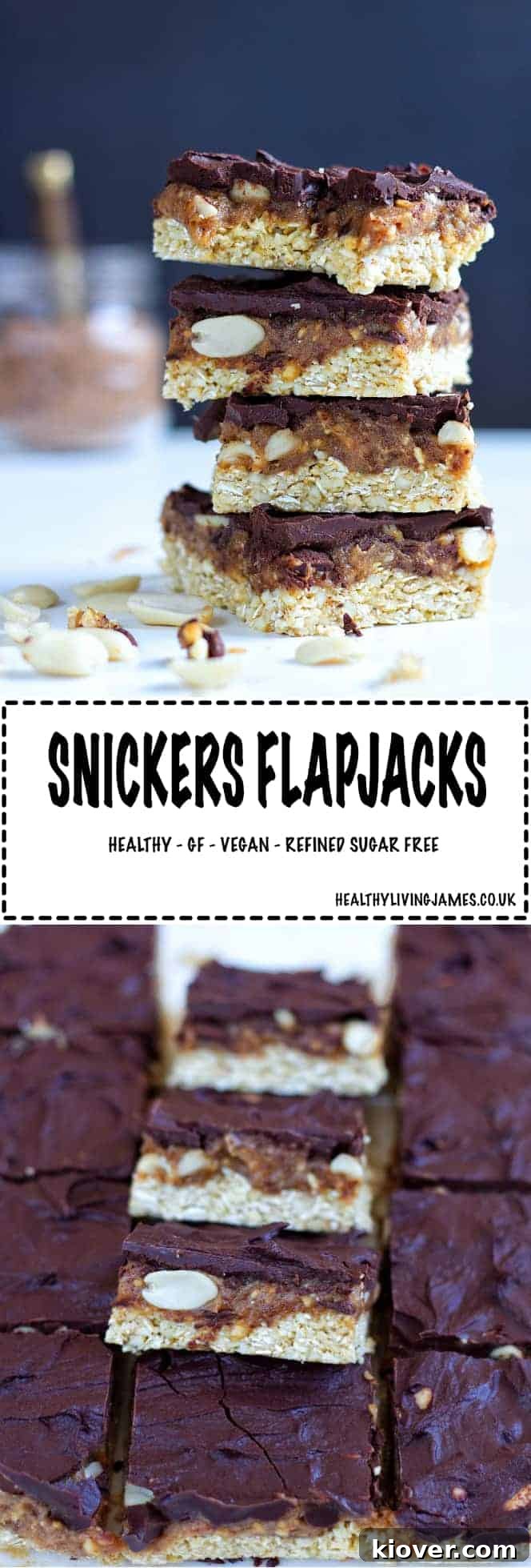 Pin this Vegan Snickers Flapjacks recipe for a healthy, indulgent treat