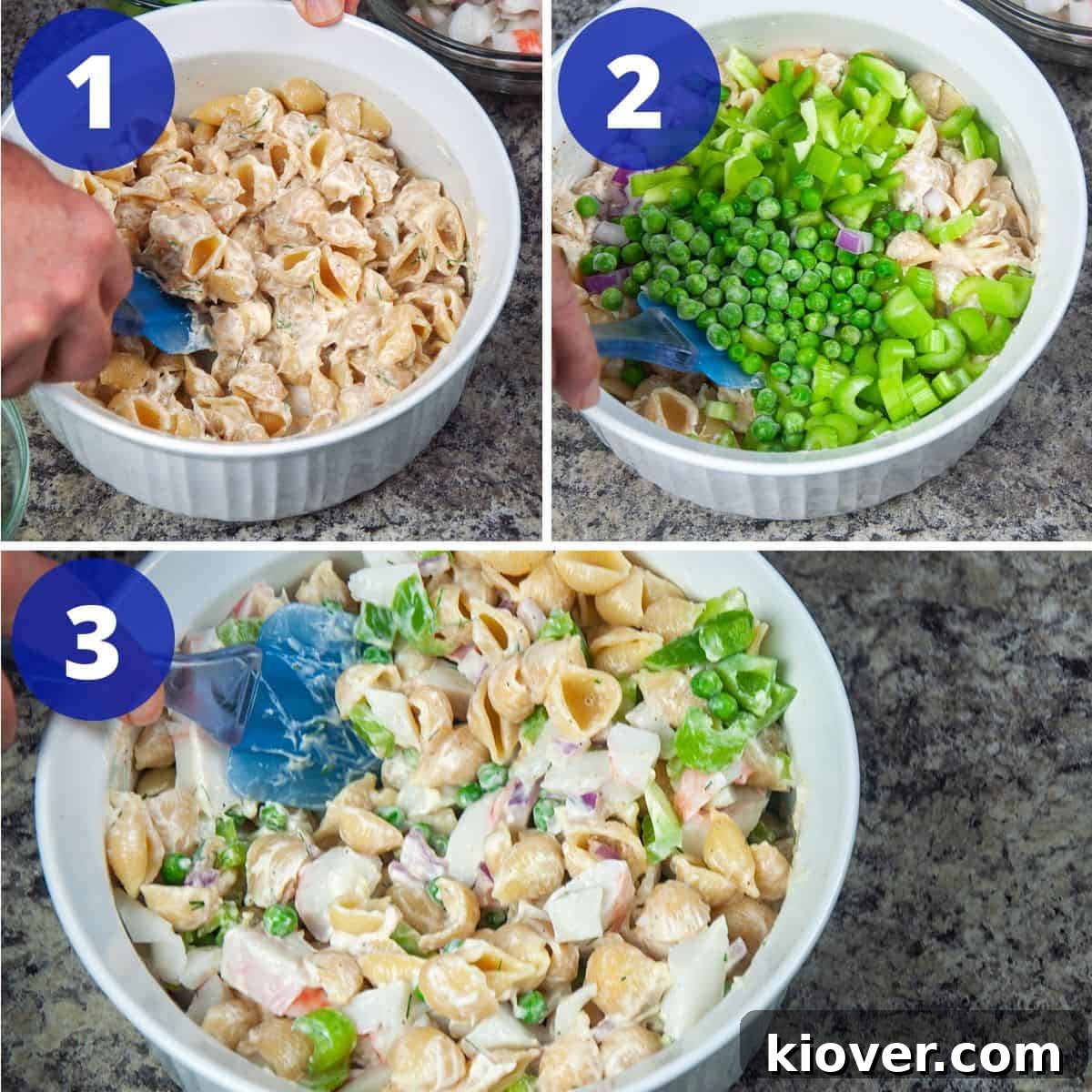 Crab Pasta Salad process Crab Pasta Salad process collage.