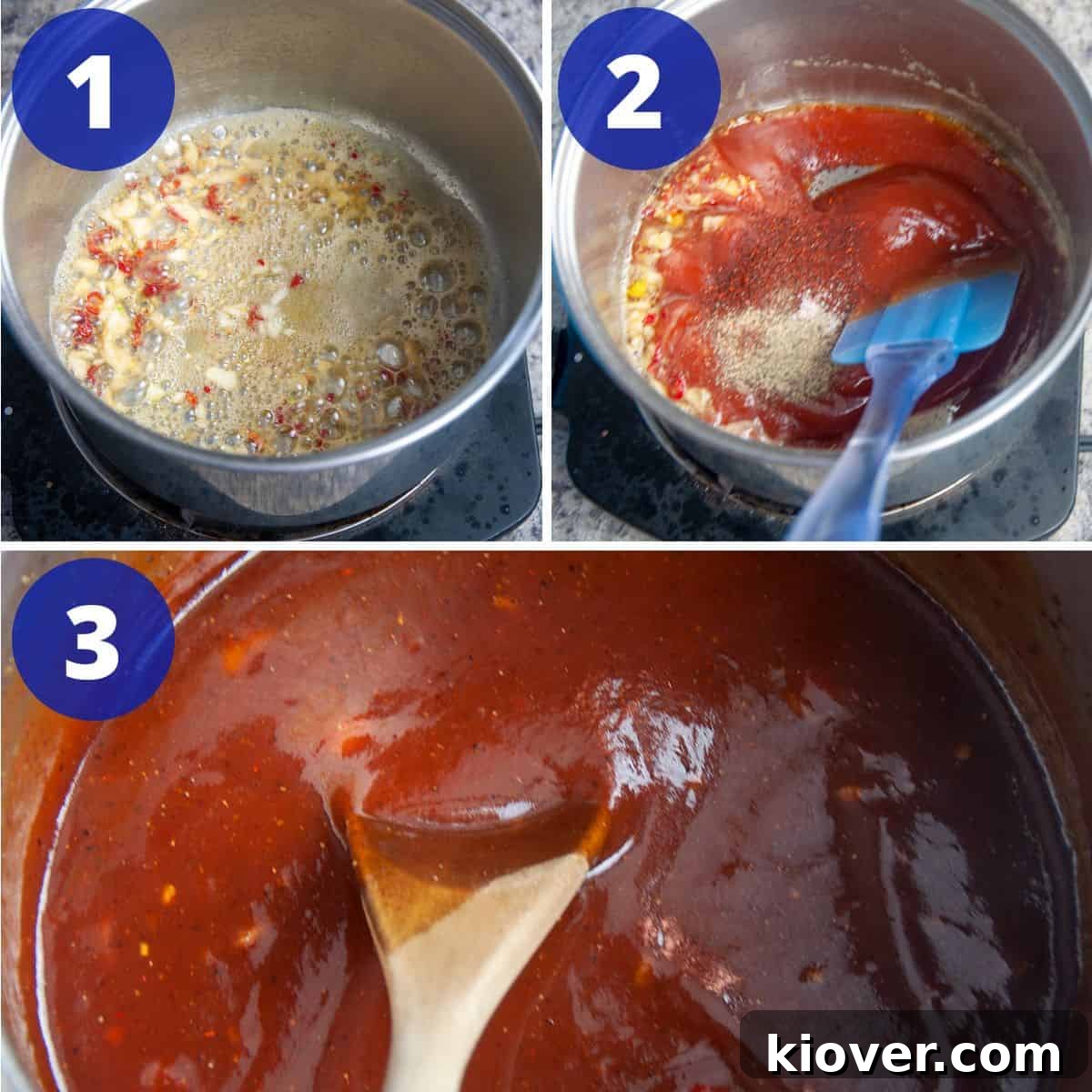 Process for making Fireball Whisky Spicy Barbecue Sauce, showing garlic and chilis softening in butter.
