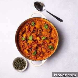 Pumpkin Curry with Quinoa served in a casserole dish.