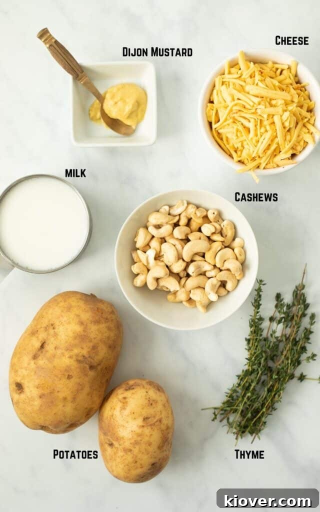labeled ingredients including Dijon Mustard, Cheese, milk, Cashews, Thyme.