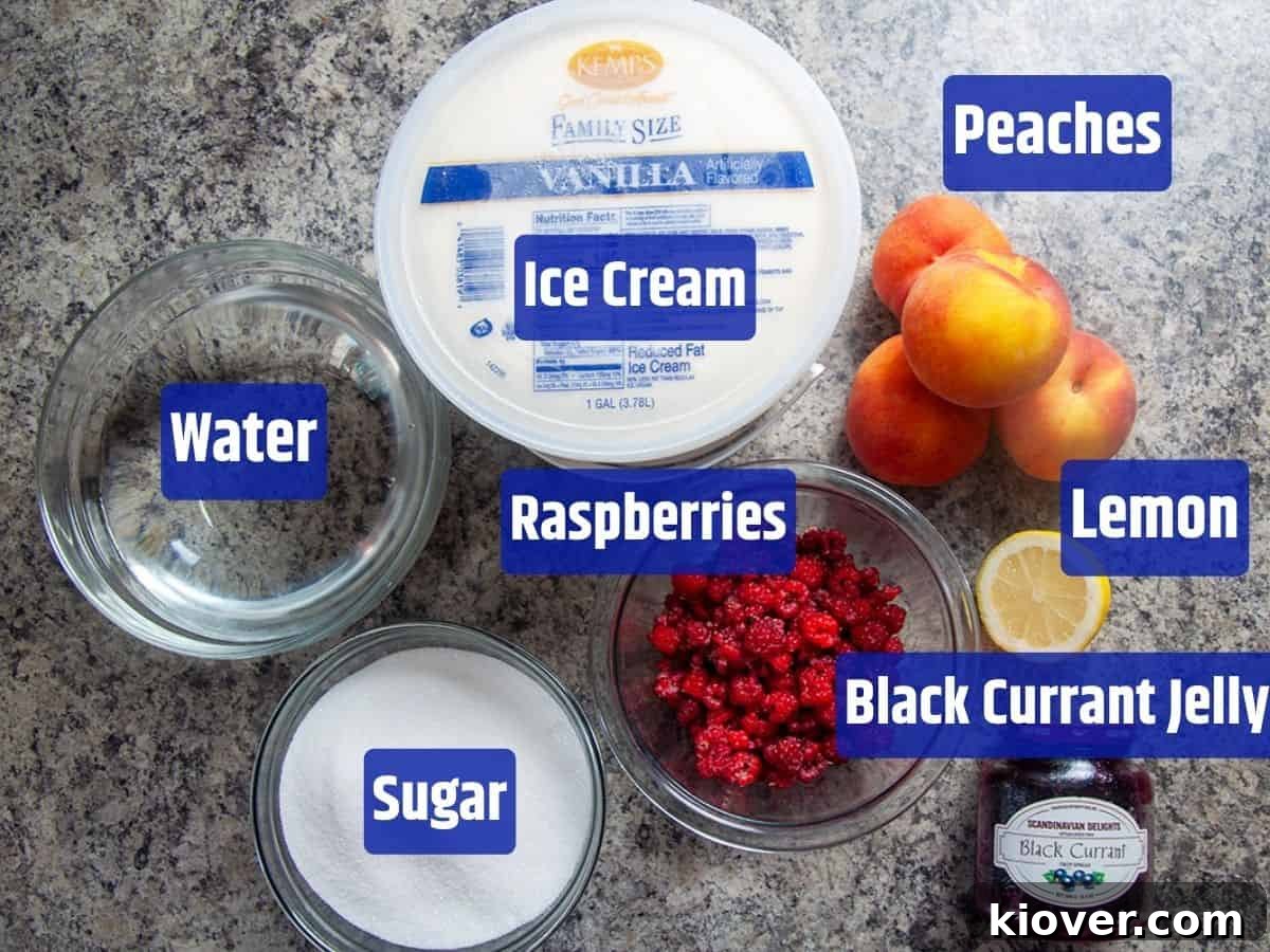 Ingredients for peach melba.