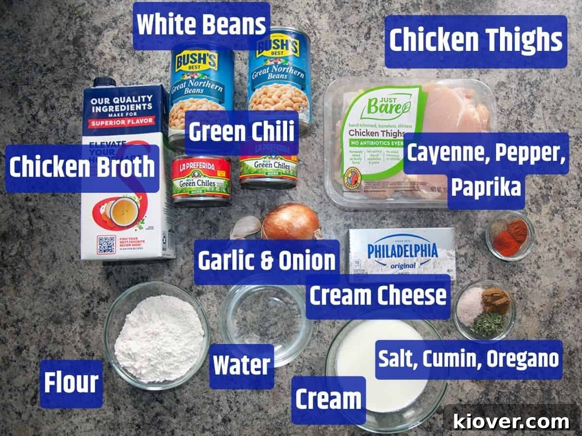 Ingredients Ingredients for white chicken chili.