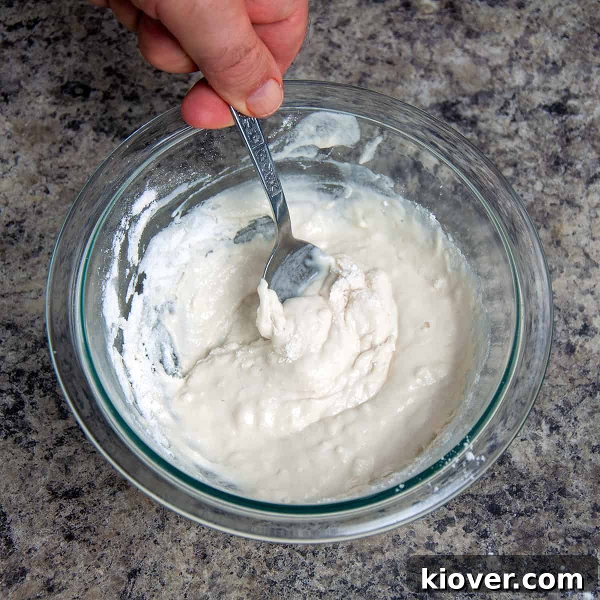 Slurry A clear bowl with a flour slurry.