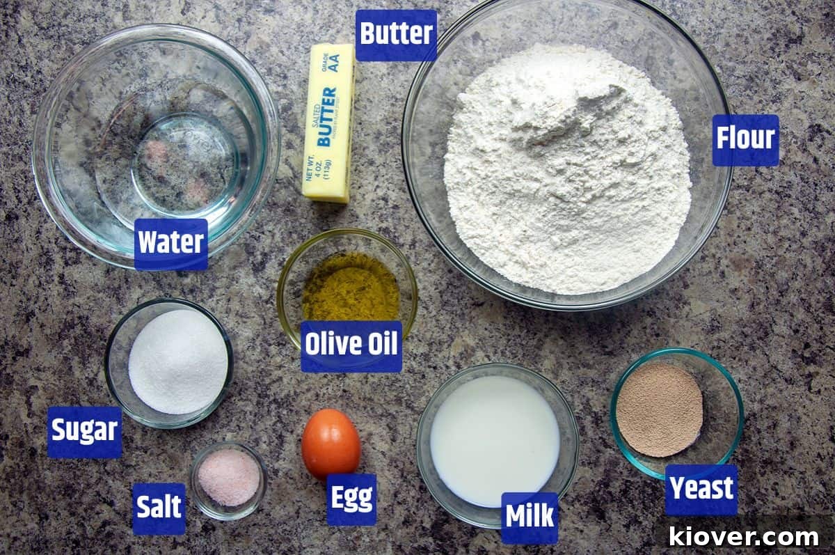 Bierock dough ingredients laid out.