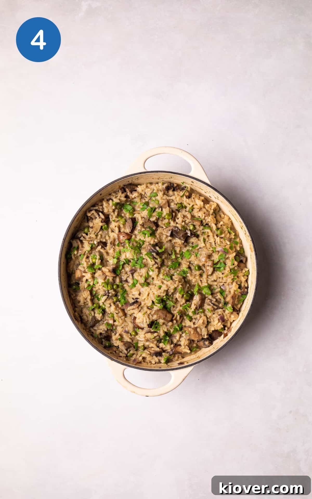 The finished Vegan Mushroom Risotto, rich and creamy, served directly from the pan.