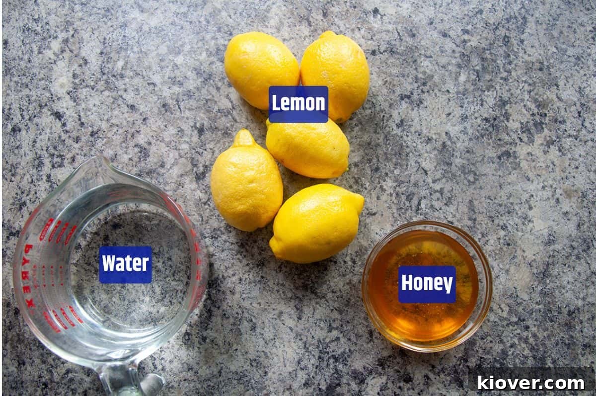 Honey Lemonade Ingredients Honey Lemonade Ingredients shown.