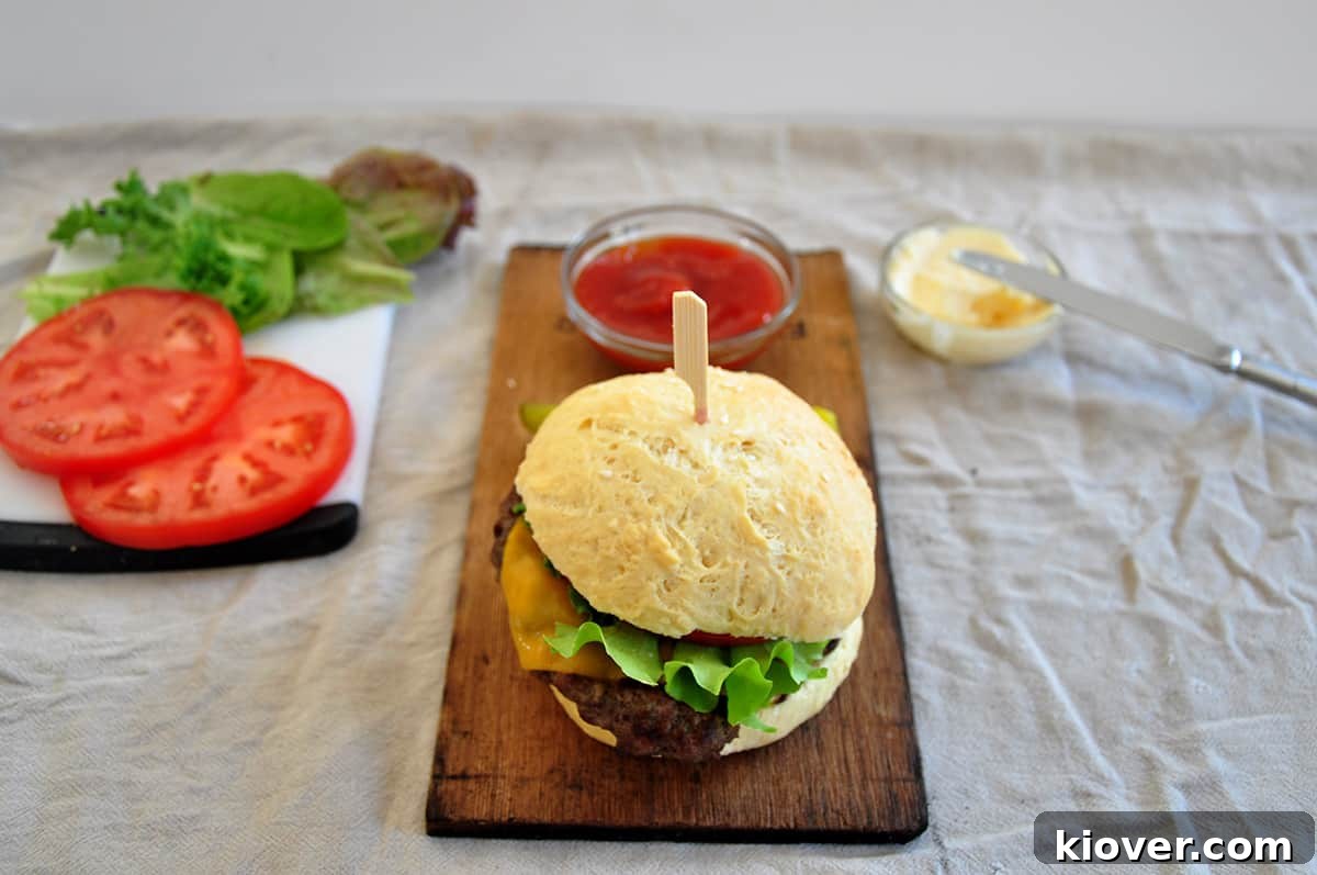 Food Processor Burger on a wood plank.