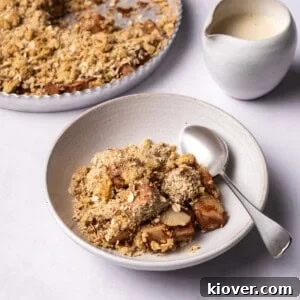 Delicious gluten-free oat crumble topping on a dessert.
