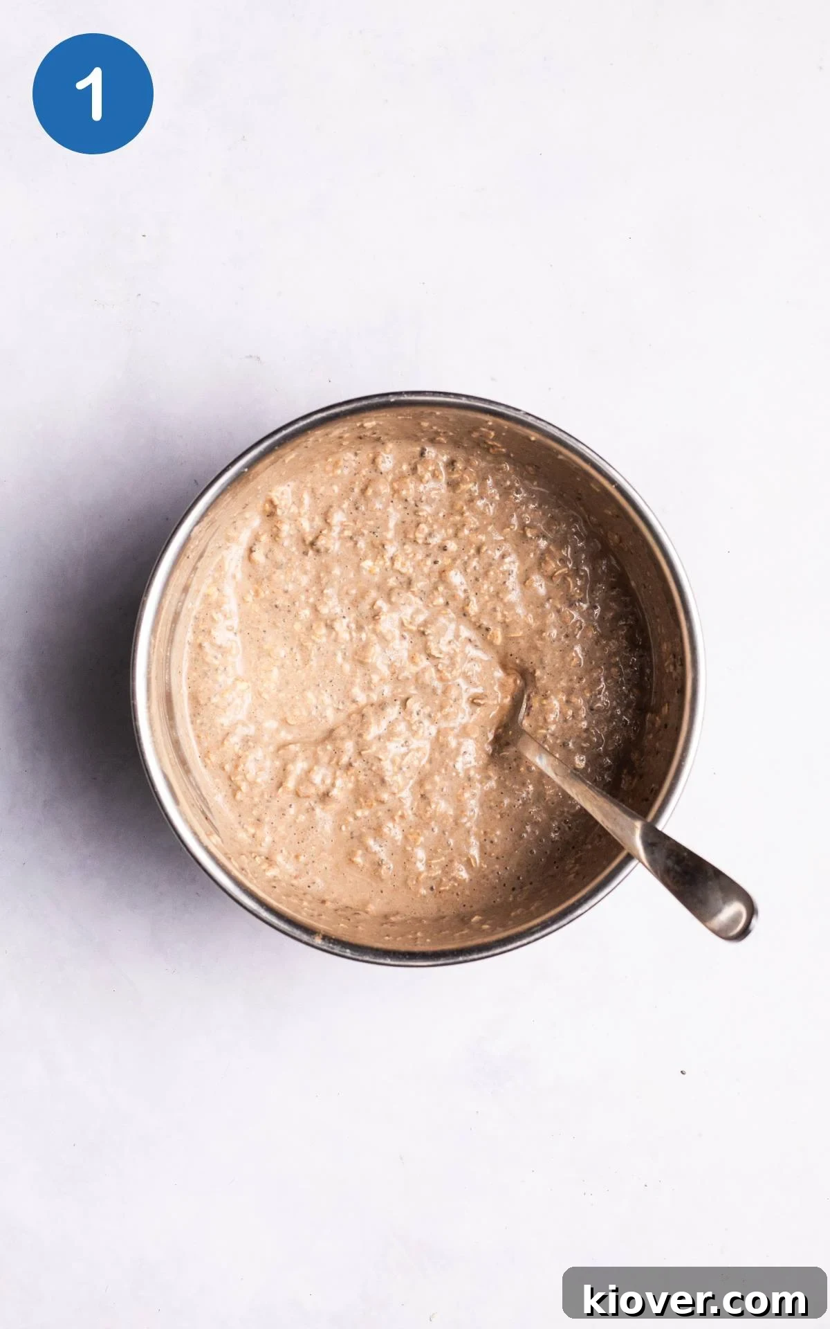 Power-Packed Protein Overnight Oats 4 protein overnight oats ingredients combined in a bowl.