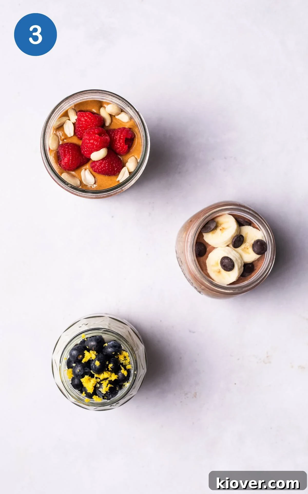 Power-Packed Protein Overnight Oats 6 adding fruit toppings on protein overnight oats.