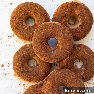 stacked cinnamon baked doughnuts
