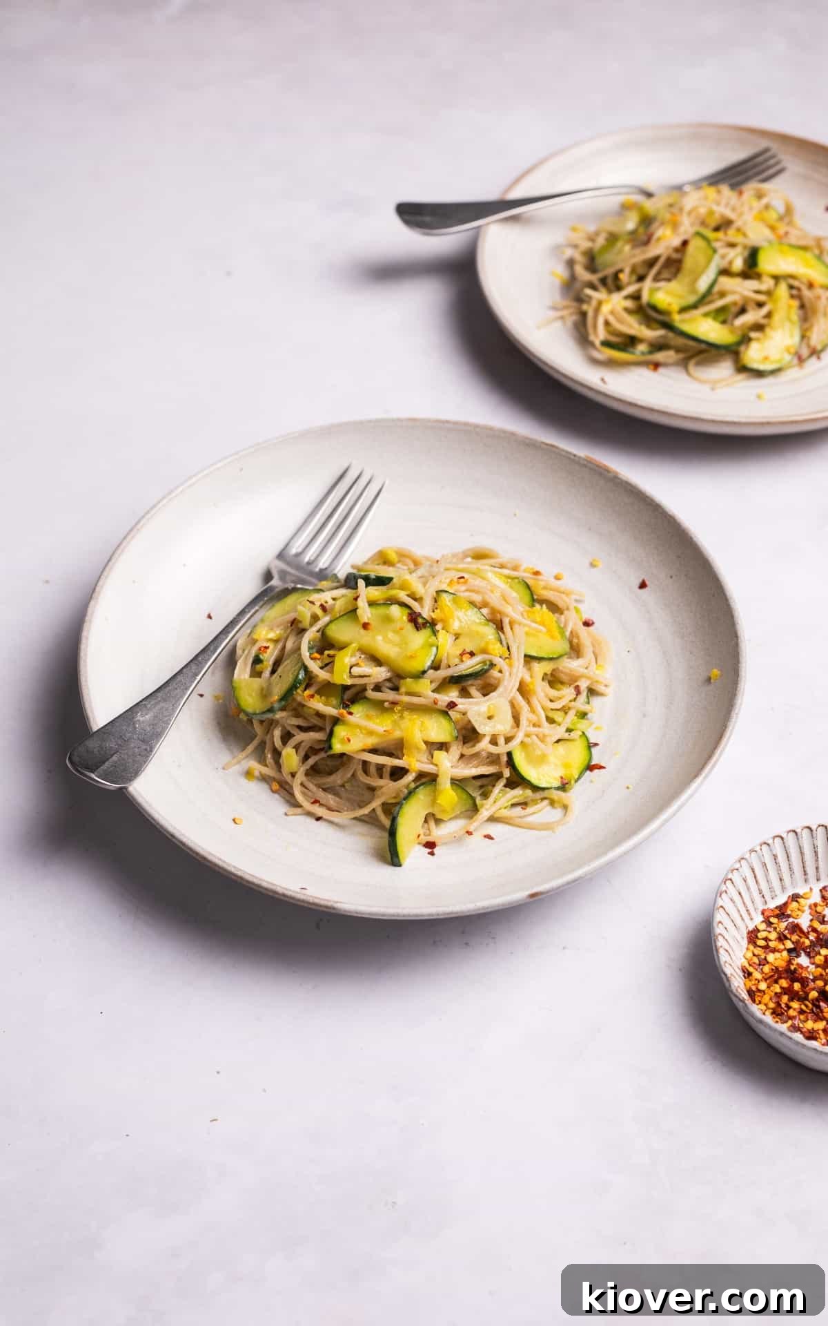courgette pasta garnished with chilli flakes.