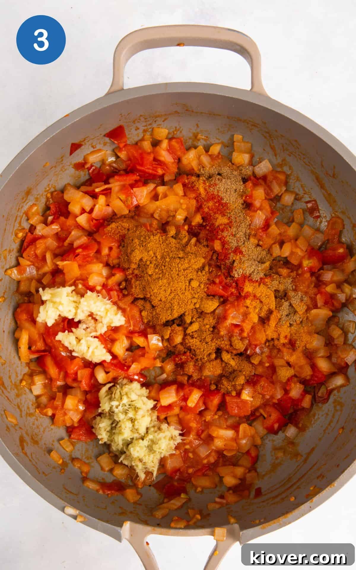 adding spices and mixing with the rest of the ingredients.