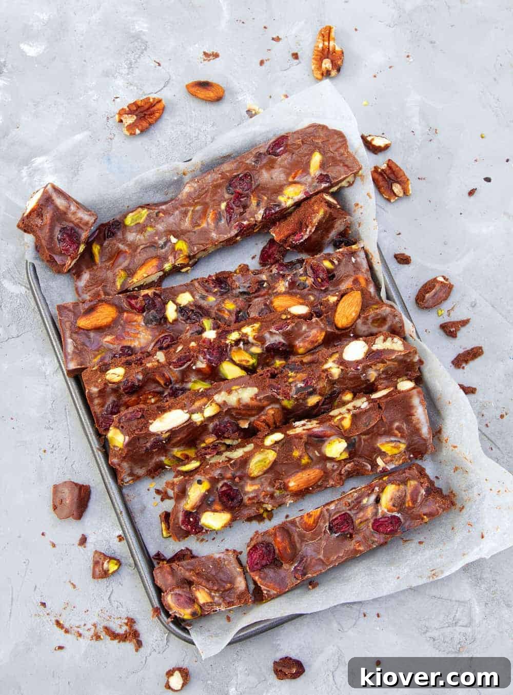 Plant-Based Rocky Road Delights 6 Close-up of freshly sliced vegan rocky road bars on a tray.