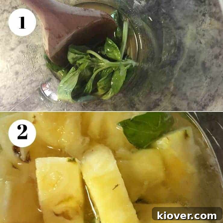 Refreshing Basil Pineapple Moscato Sangria 3 Step by Step Process shot for the Basil and Pineapple Moscato Sangria recipe.