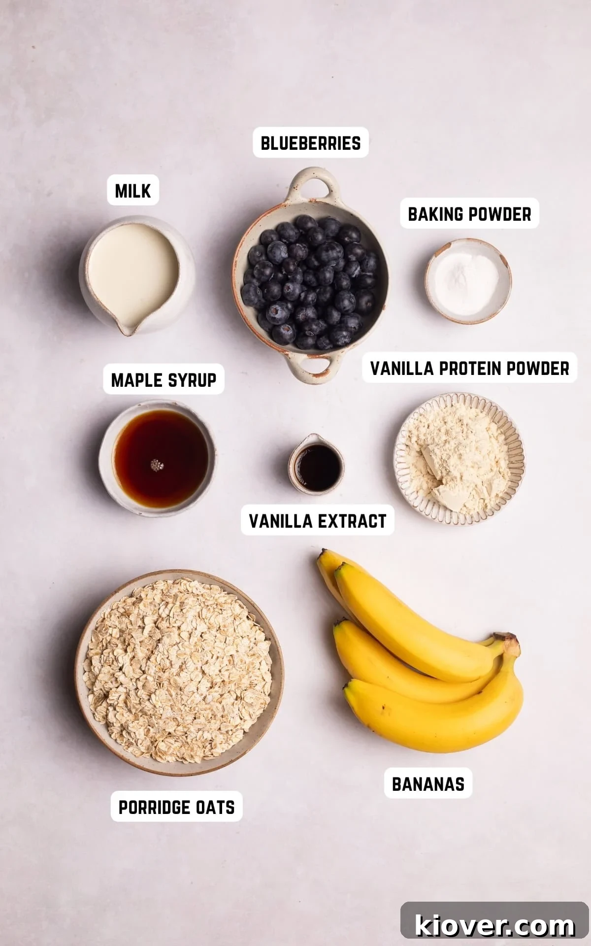 A curated selection of fresh ingredients ready to make Banana Oatmeal Muffins.