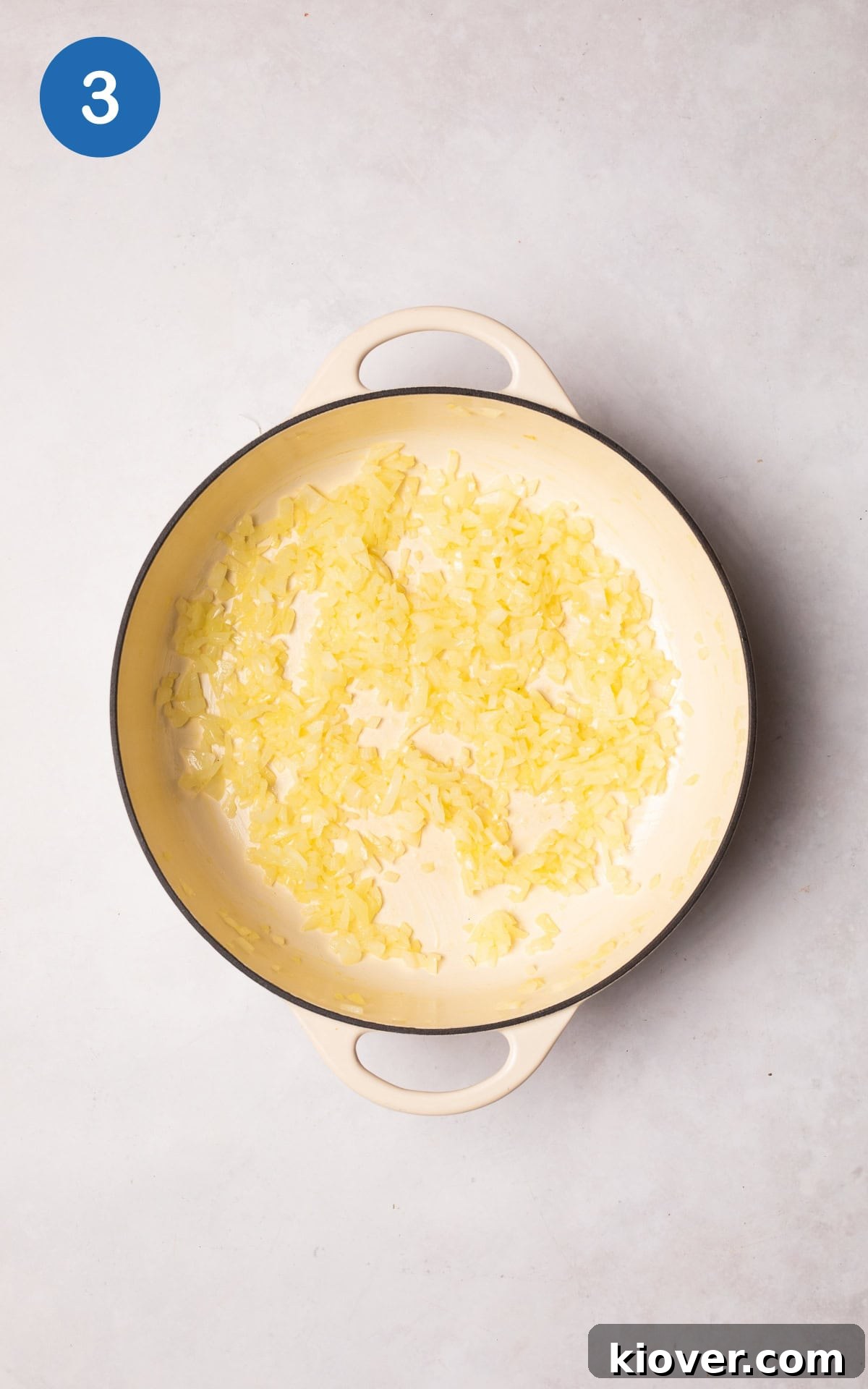 Diced onion in a pan.