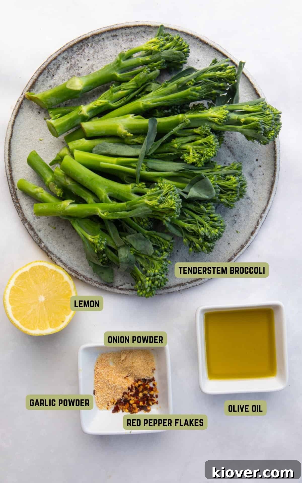 Crispy Air-Fried Tenderstem Broccoli 3 Ingredients to make Air Fryer Tenderstem Broccoli, including broccolini, olive oil, and spices.
