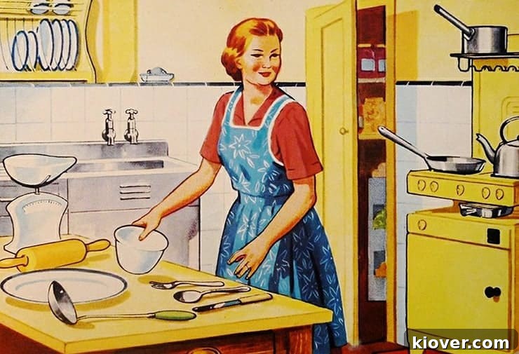 50s Stereotype Retro view of post WWII America in the kitchen