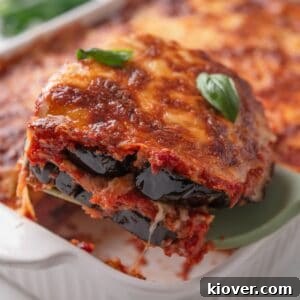 Aubergine Parmigiana close up.