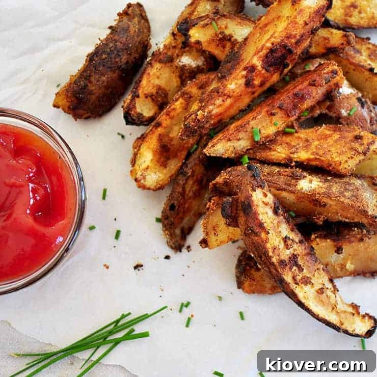 Plate of Jo Jos A plate of grilled jo jos with a small bowl of ketchup and some chives. All of this is on some parchment paper.
