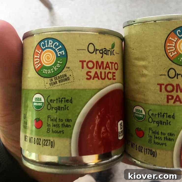 Tomato Sauce Can of sauce and tomato paste used for this pizza sauce.