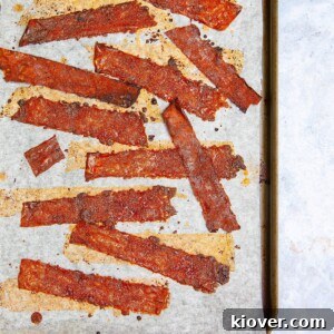 Crispy vegan bacon made with rice paper sheets and a flavorful spice blend.