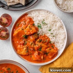 Fish Curry served with rice.