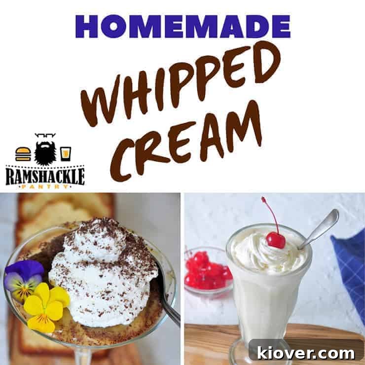 Homemade Whipped Cream crowning a trifle dessert and a milkshake.
