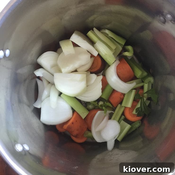 mixed vegetables in stock pot