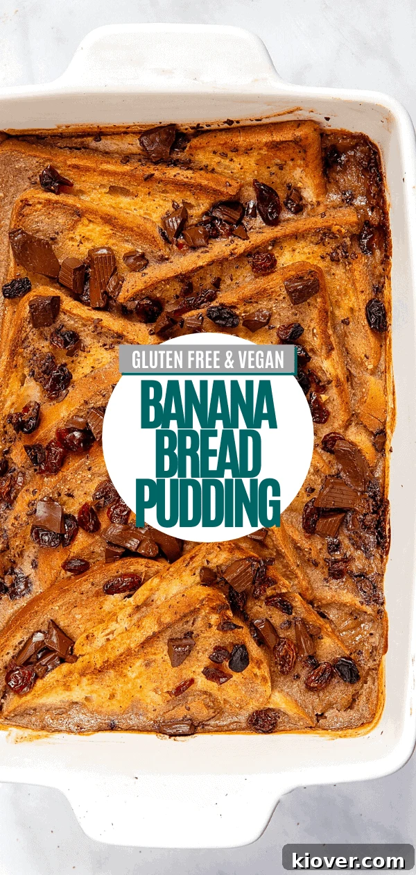 Pinterest graphic: Save this Free-From Banana Bread & Butter Pudding recipe to your boards for future baking