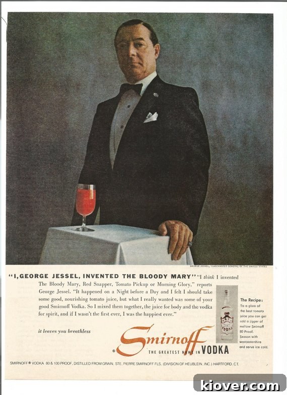 Life Magazine Smirnoff advertisement featuring George Jessel claiming to invent the Bloody Mary