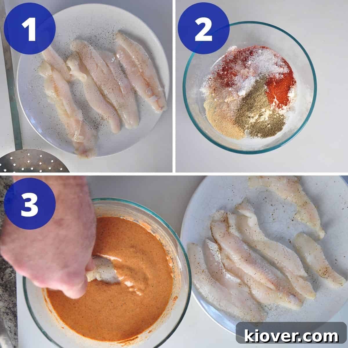 Making the beer batter and dipping fish fillets into it before frying.