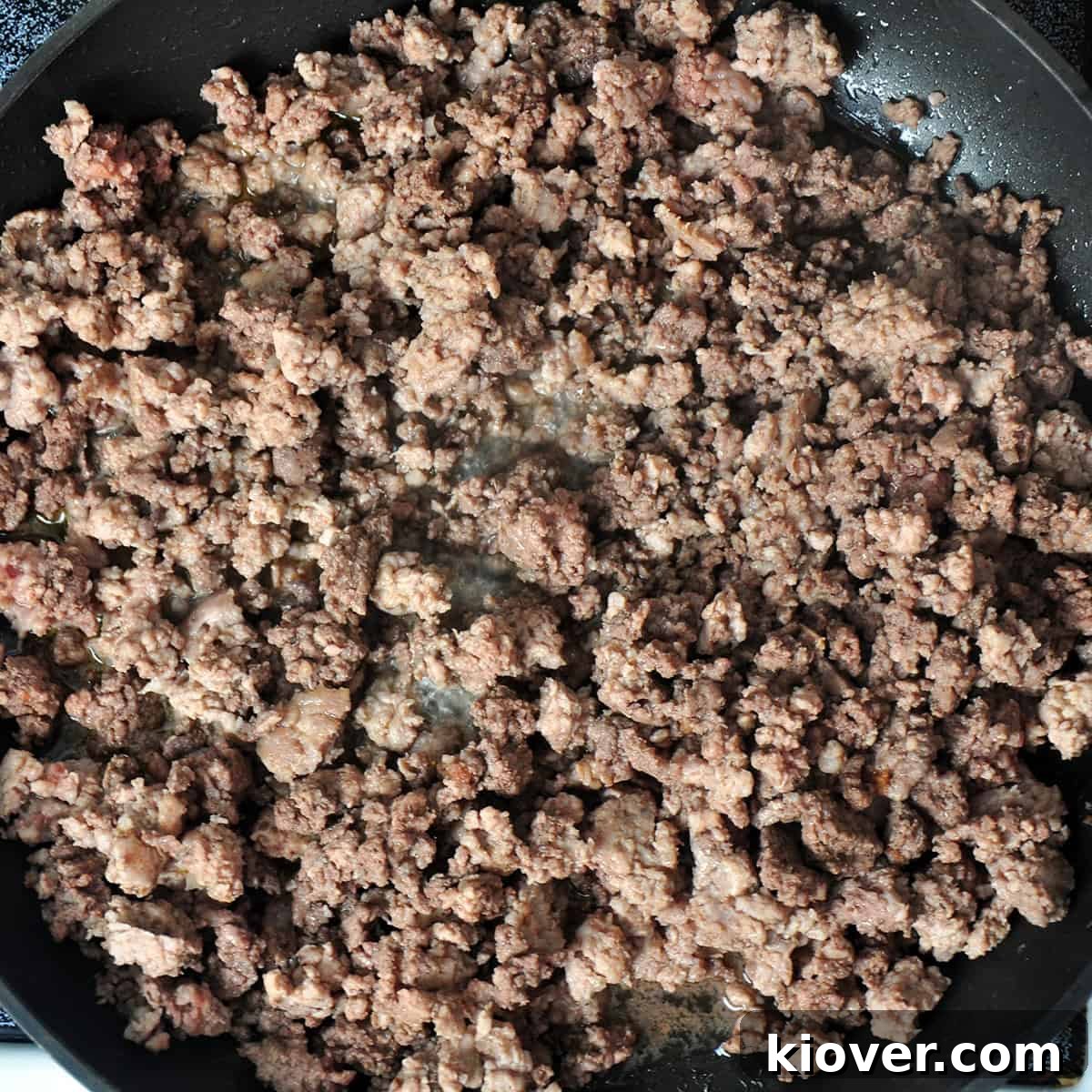 Ground beef in a pan.