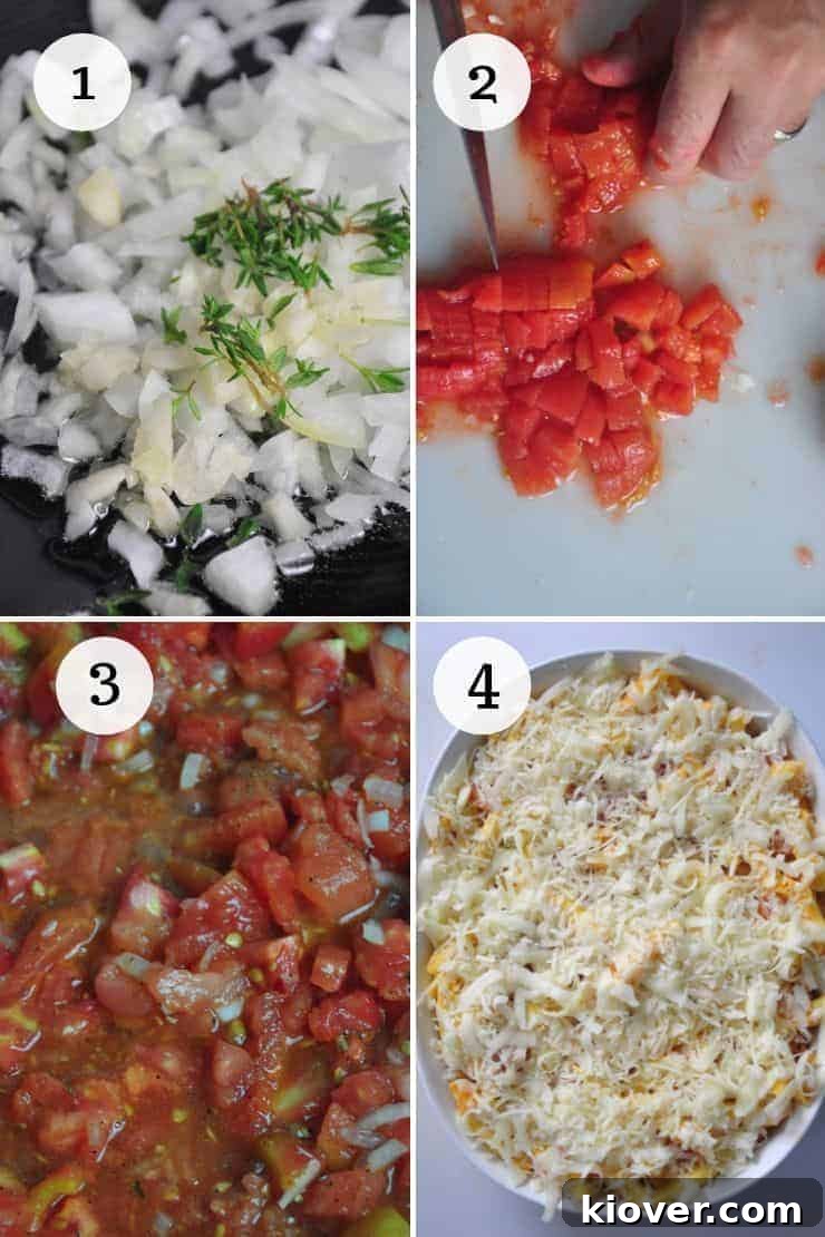 4 Step Process Shots for Pasta Al Forno recipe.