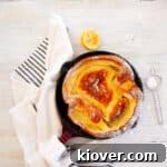 Overhead view of a completed Dutch Baby Pancake recipe