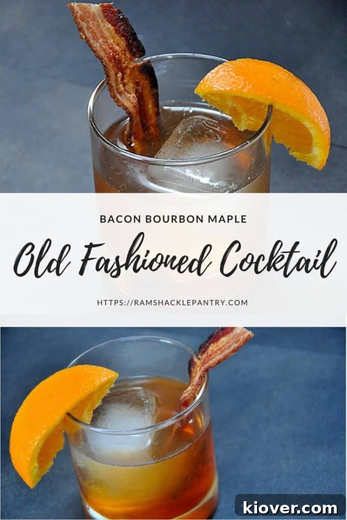 This Bacon Bourbon Maple Old Fashioned Cocktail brings breakfast to your nightcap. Learn how to fat wash bourbon and enjoy this fun and sweet cocktail.