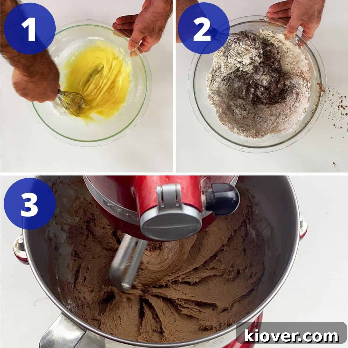 A visual guide showing the process of making Kladdkaka, from mixing ingredients to forming the batter.