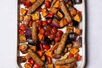 Sausage Tray Bake Recipe with Roasted Veggies and Herb Gravy