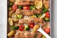 Flavorful Salmon Tray Bake with Lemon, Garlic, and Roasted Veggies