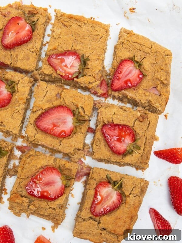 Chewy Vegan Peanut Butter Cookies Recipe 13 Peanut Butter Blondies with strawberries on top.