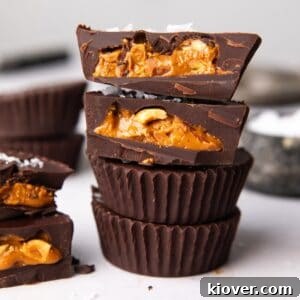 Homemade Peanut Butter Cups Recipe for Rich Chocolate Treats 13 peanut butter cups stacked.