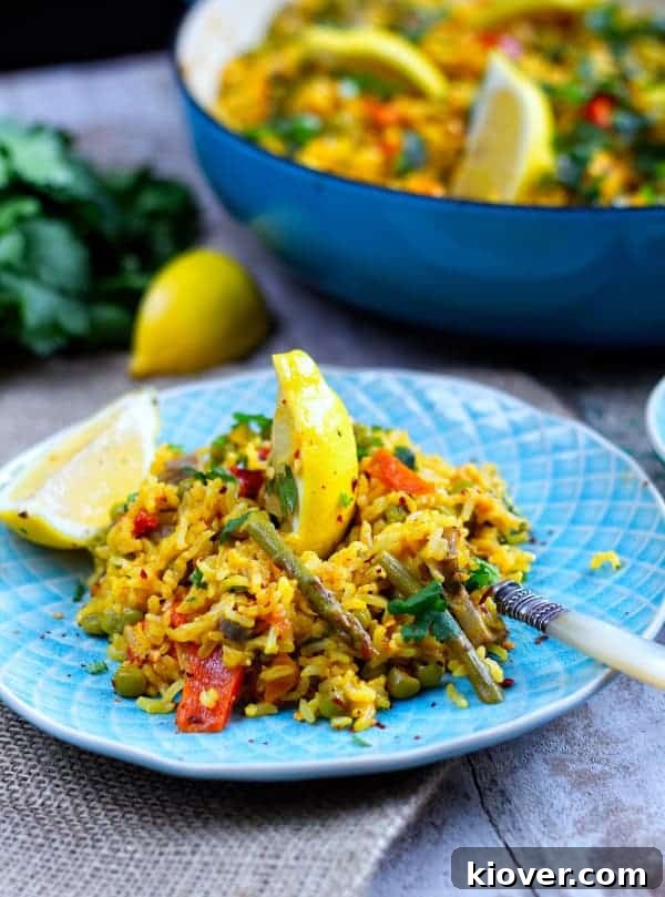 Vibrant Plant-Based Paella Recipe with Smoky Saffron Rice 2 paella front view