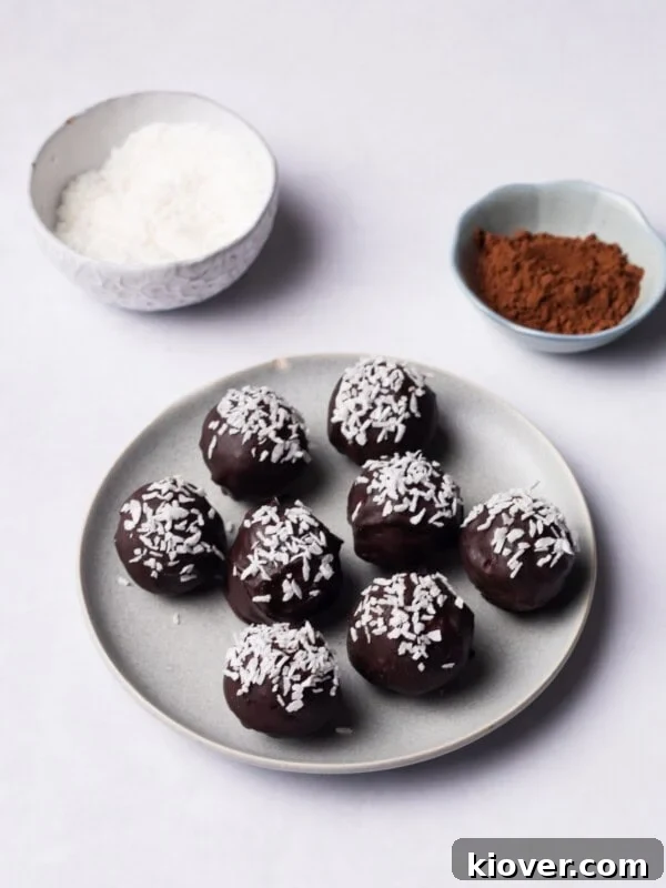 Chocolate Coconut Balls served on a plate.